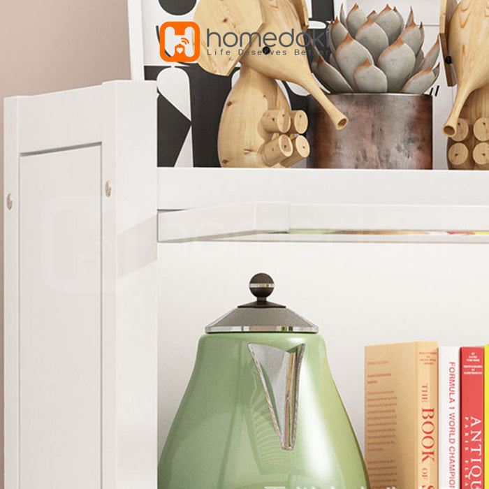 Homedoki Rak Piring Tertutup / Rak Dapur / Rak Susun Serbaguna / Lemari Piring / Rak Penyimpanan Multi-layer Dengan Roda Pintu