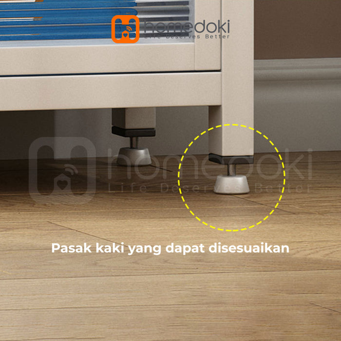 Homedoki Rak Piring Tertutup / Rak Dapur / Rak Susun Serbaguna / Lemari Piring / Rak Penyimpanan Multi-layer Dengan Roda Pintu