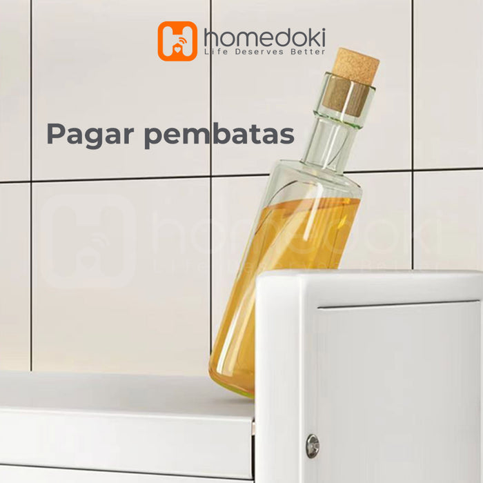 Homedoki Rak Piring Tertutup / Rak Dapur / Rak Susun Serbaguna / Lemari Piring / Rak Penyimpanan Multi-layer Dengan Roda Pintu