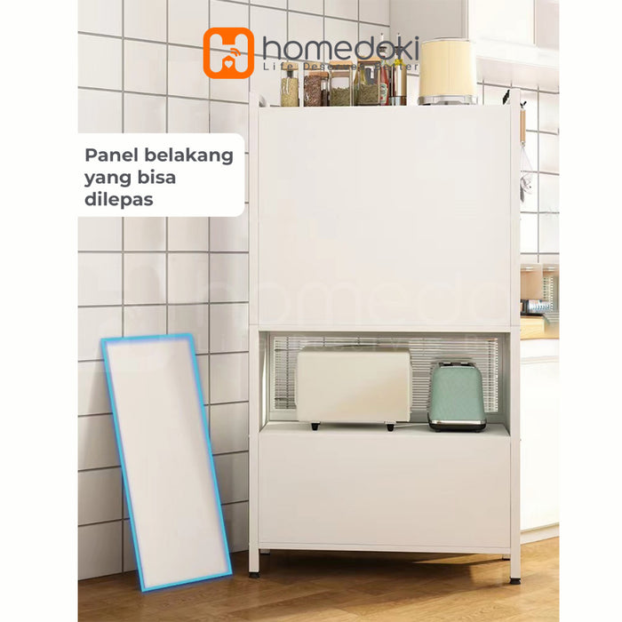 Homedoki Rak Piring Tertutup / Rak Dapur / Rak Susun Serbaguna / Lemari Piring / Rak Penyimpanan Multi-layer Dengan Roda Pintu