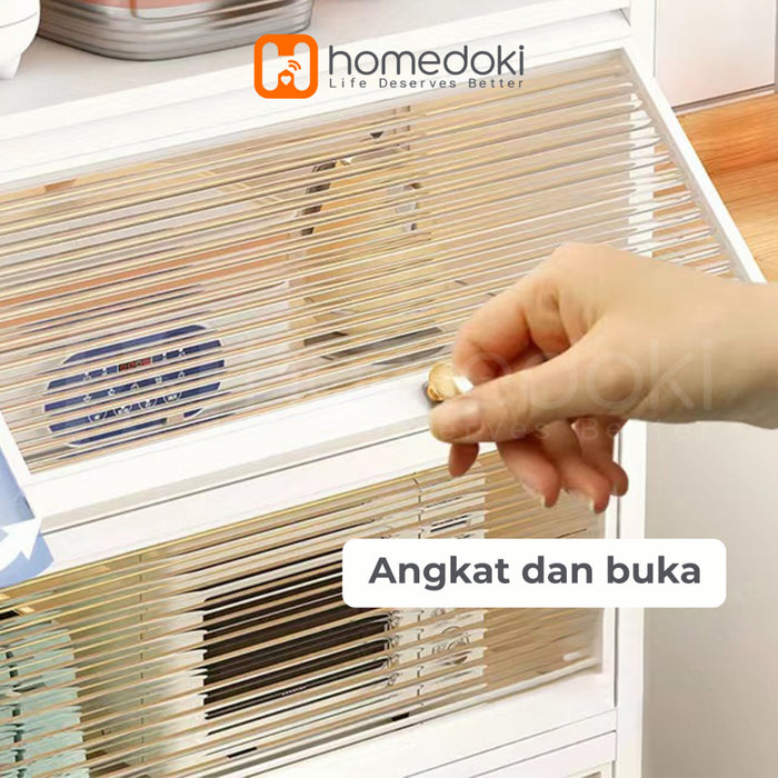 Homedoki Rak Piring Tertutup / Rak Dapur / Rak Susun Serbaguna / Lemari Piring / Rak Penyimpanan Multi-layer Dengan Roda Pintu