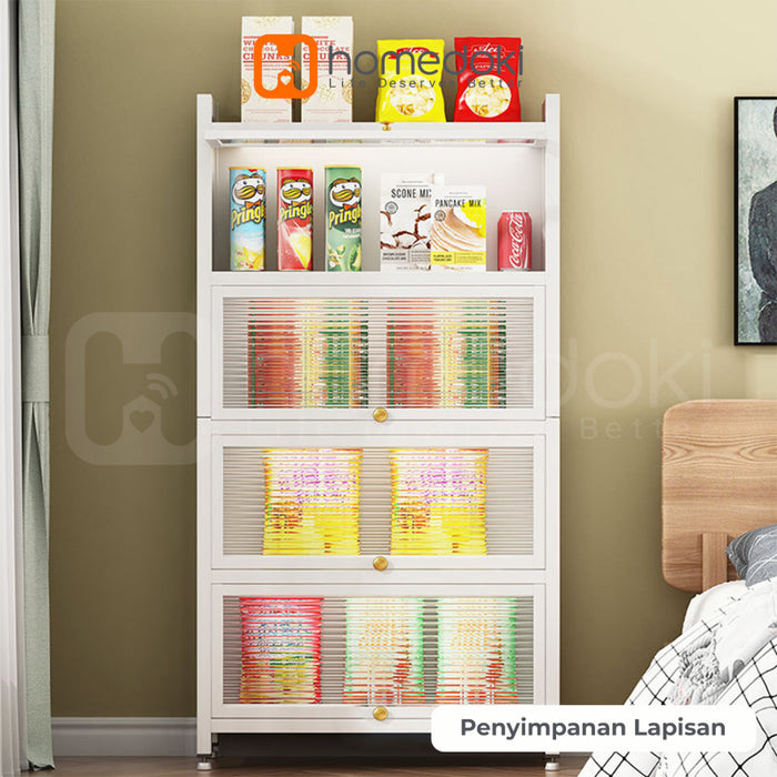 Homedoki Rak Piring Tertutup / Rak Dapur / Rak Susun Serbaguna / Lemari Piring / Rak Penyimpanan Multi-layer Dengan Roda Pintu