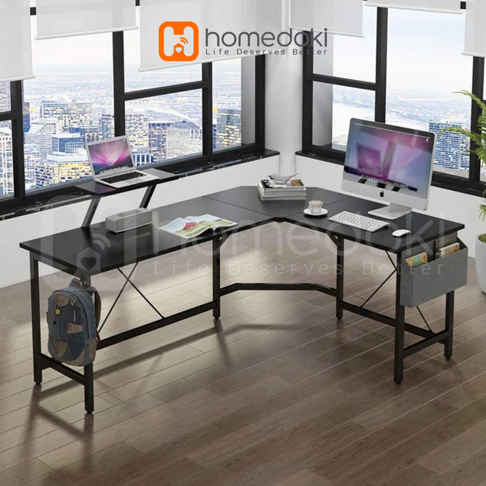 Homedoki Meja Kerja L / Meja Komputer / Meja Kantor / Meja Belajar Aesthetic / Meja Belajar