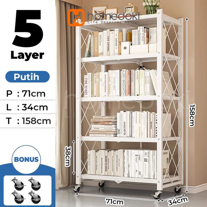 Homedoki Rak Lipat penyimpanan multifungsi 5 tingkat/rak penyimpanan gudang/rak penyimpanan dapur/lemari buku