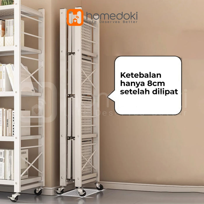 Homedoki Rak Lipat penyimpanan multifungsi 5 tingkat/rak penyimpanan gudang/rak penyimpanan dapur/lemari buku