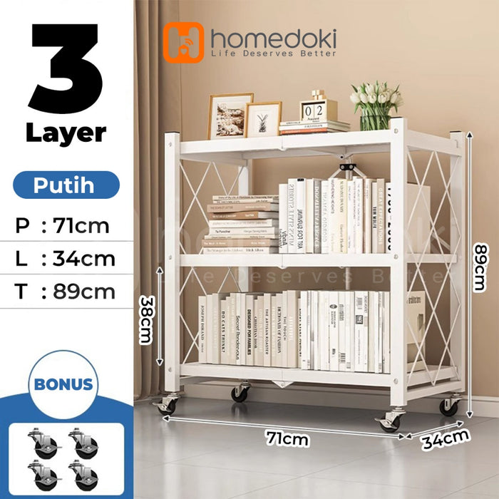 Homedoki Rak Lipat penyimpanan multifungsi 5 tingkat/rak penyimpanan gudang/rak penyimpanan dapur/lemari buku