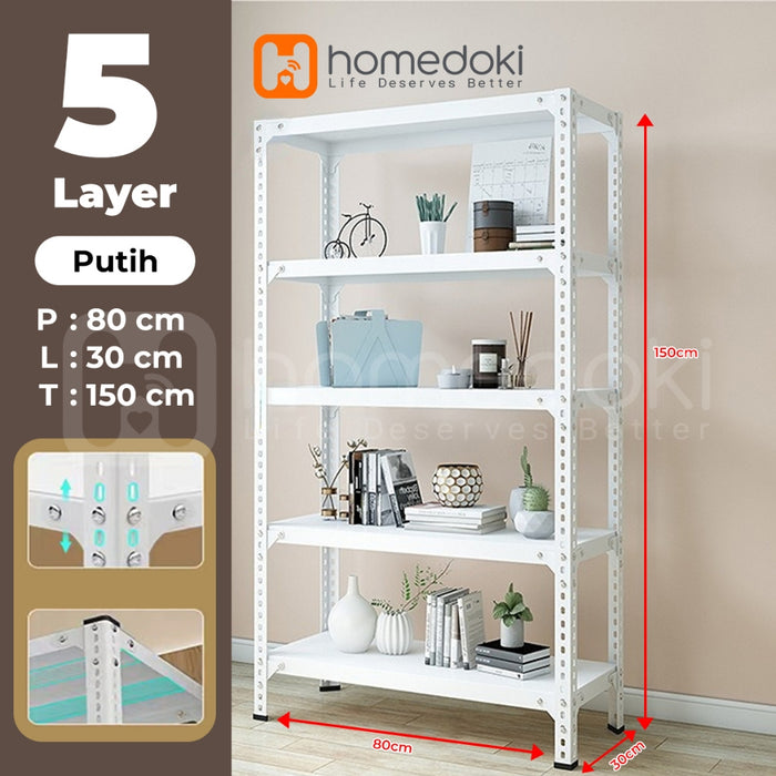 Homedoki Rak penyimpanan multifungsi 5 tingkat/rak penyimpanan gudang/rak penyimpanan dapur/lemari buku