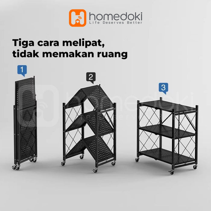 Homedoki Rak Lipat penyimpanan multifungsi 5 tingkat/rak penyimpanan gudang/rak penyimpanan dapur/lemari buku