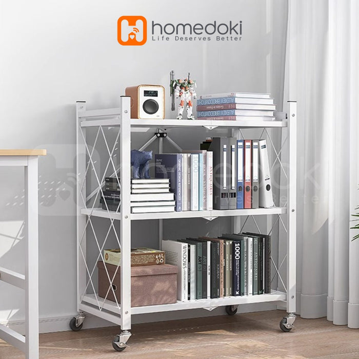 Homedoki Rak Lipat penyimpanan multifungsi 5 tingkat/rak penyimpanan gudang/rak penyimpanan dapur/lemari buku