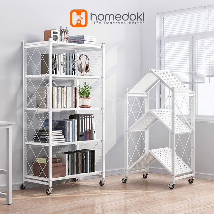 Homedoki Rak Lipat penyimpanan multifungsi 5 tingkat/rak penyimpanan gudang/rak penyimpanan dapur/lemari buku
