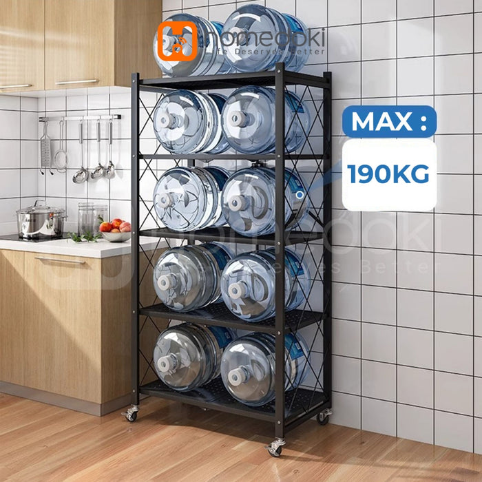 Homedoki Rak Lipat penyimpanan multifungsi 5 tingkat/rak penyimpanan gudang/rak penyimpanan dapur/lemari buku