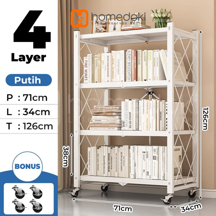 Homedoki Rak Lipat penyimpanan multifungsi 5 tingkat/rak penyimpanan gudang/rak penyimpanan dapur/lemari buku