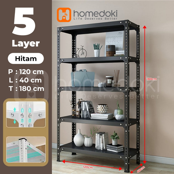 Homedoki Rak penyimpanan multifungsi 5 tingkat/rak penyimpanan gudang/rak penyimpanan dapur/lemari buku
