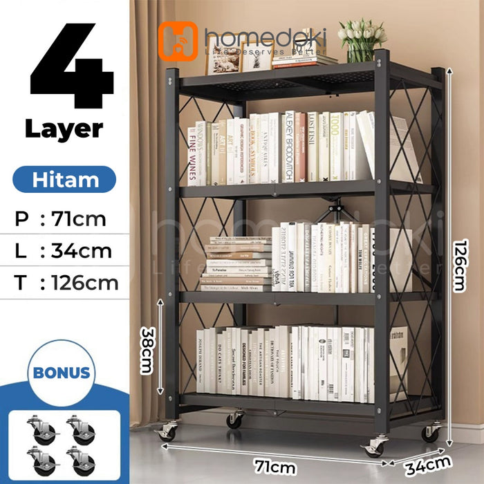 Homedoki Rak Lipat penyimpanan multifungsi 5 tingkat/rak penyimpanan gudang/rak penyimpanan dapur/lemari buku