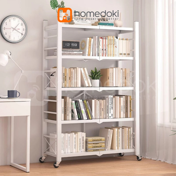 Homedoki Rak Lipat penyimpanan multifungsi 5 tingkat/rak penyimpanan gudang/rak penyimpanan dapur/lemari buku