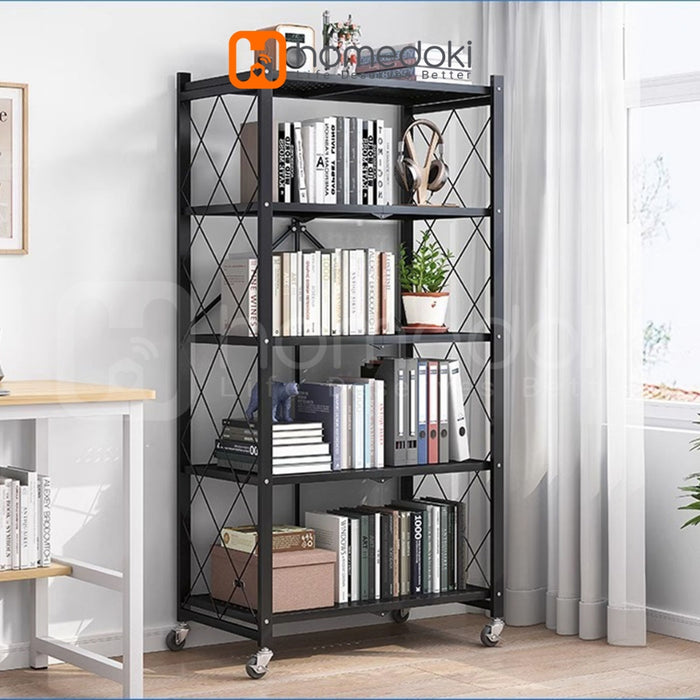 Homedoki Rak Lipat penyimpanan multifungsi 5 tingkat/rak penyimpanan gudang/rak penyimpanan dapur/lemari buku