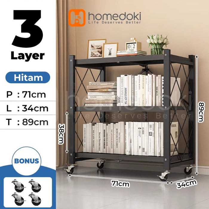 Homedoki Rak Lipat penyimpanan multifungsi 5 tingkat/rak penyimpanan gudang/rak penyimpanan dapur/lemari buku