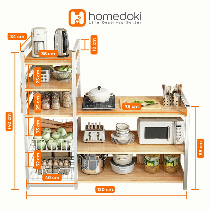 Homedoki Rak Piring / Rak susun serbaguna / Rak Oven / Lemari dapur / Rak dapur / Lemari piring
