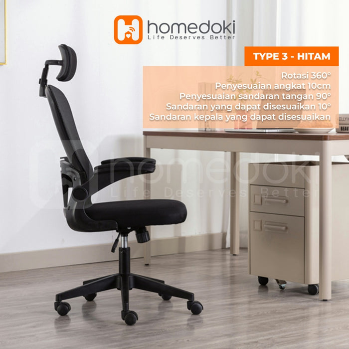 Homedoki Kursi Kantor / Kursi Gaming / Kursi Putar / Kursi Kantor Hidrolik / Kursi Jaring / Kursi Ergonomis