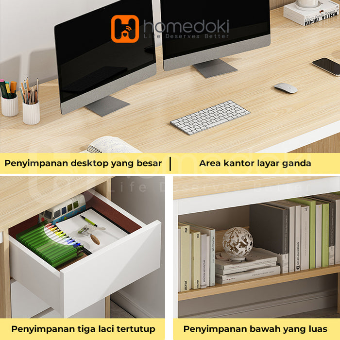 Homedoki Meja Kantor / Meja Komputer / Meja Kerja Minimalis / 120cm Meja Belajar / Meja Kantor Dengan Laci