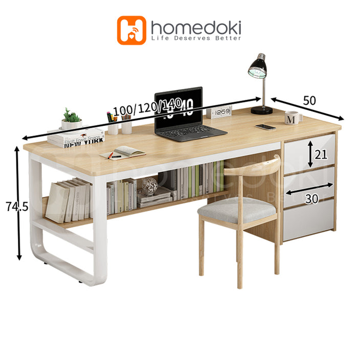 Homedoki Meja Kantor / Meja Komputer / Meja Kerja Minimalis / 120cm Meja Belajar / Meja Kantor Dengan Laci