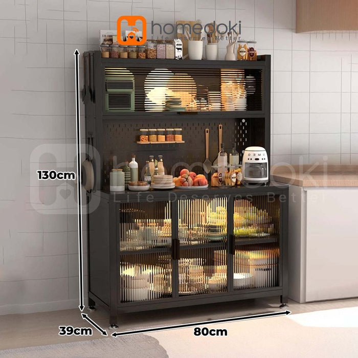 Homedoki Rak Dapur/ Lemari Dapur Dengan Pintu /Rak Penyimpanan Microwave Oven /Rak Dapur Serbaguna /Rak Susun /Rak Piring Wastafel