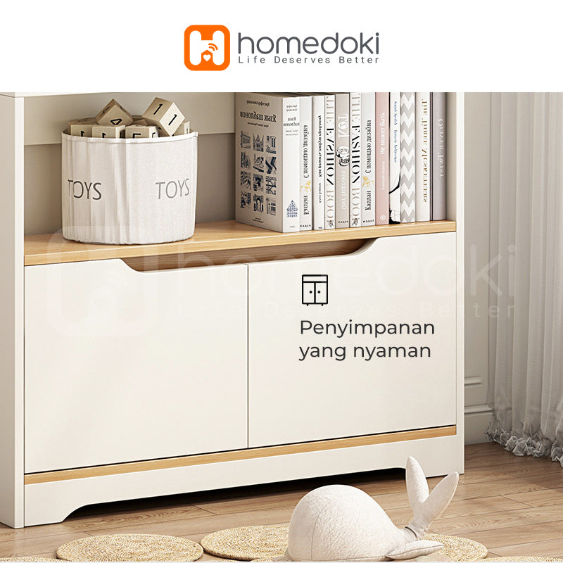 Homedoki Rak Buku Kayu / Rak Buku Laci / Rak Buku Multifungsi / Lemari Rak Buku / Bookshelf