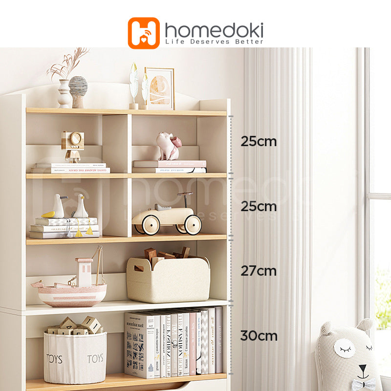Homedoki Rak Buku Kayu / Rak Buku Laci / Rak Buku Multifungsi / Lemari Rak Buku / Bookshelf
