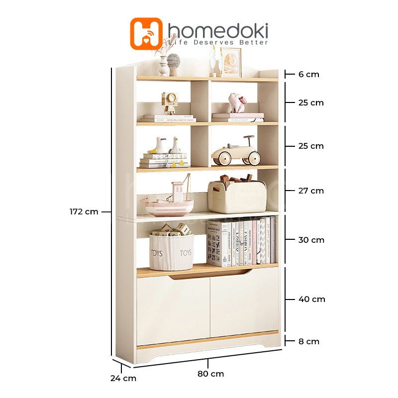 Homedoki Rak Buku Kayu / Rak Buku Laci / Rak Buku Multifungsi / Lemari Rak Buku / Bookshelf