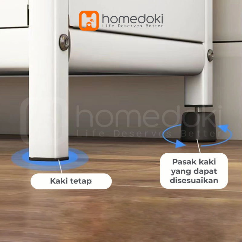 Homedoki Rak Piring Tertutup / Rak Dapur / Rak Susun Serbaguna / Lemari Piring / Rak Penyimpanan Multi-layer Dengan Roda Pintu