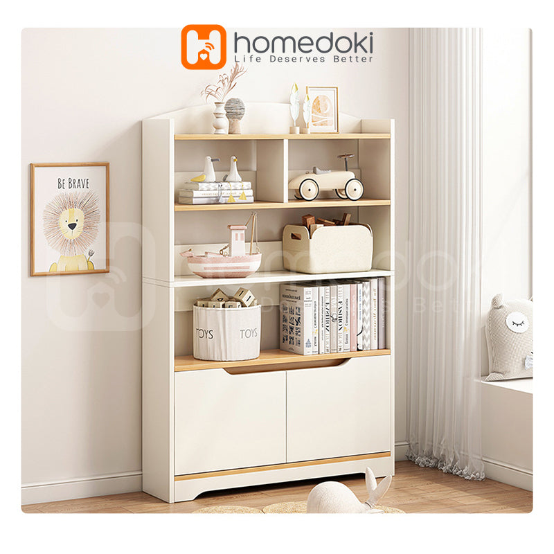 Homedoki Rak Buku Kayu / Rak Buku Laci / Rak Buku Multifungsi / Lemari Rak Buku / Bookshelf