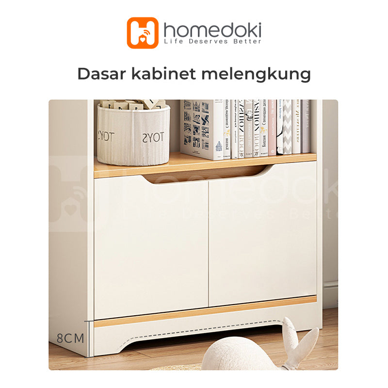 Homedoki Rak Buku Kayu / Rak Buku Laci / Rak Buku Multifungsi / Lemari Rak Buku / Bookshelf