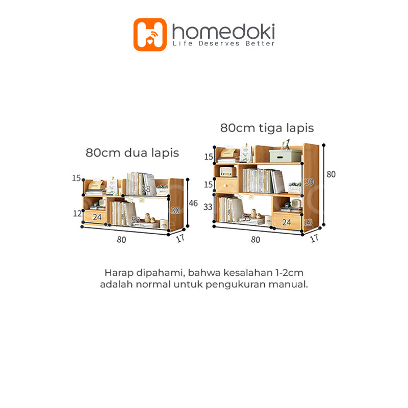 Homedoki Rak Buku / Tempat Buku / Rak Buku Kayu Minimalis / Rak Kamar / Rak Susun Portabel / Bookshelf
