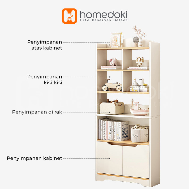 Homedoki Rak Buku Kayu / Rak Buku Laci / Rak Buku Multifungsi / Lemari Rak Buku / Bookshelf