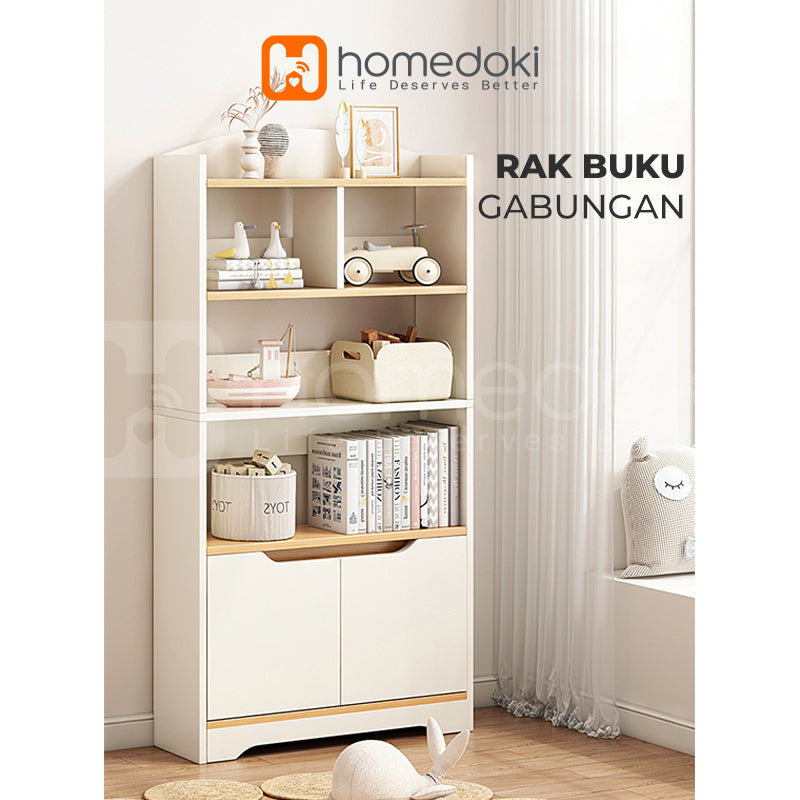 Homedoki Rak Buku Kayu / Rak Buku Laci / Rak Buku Multifungsi / Lemari Rak Buku / Bookshelf