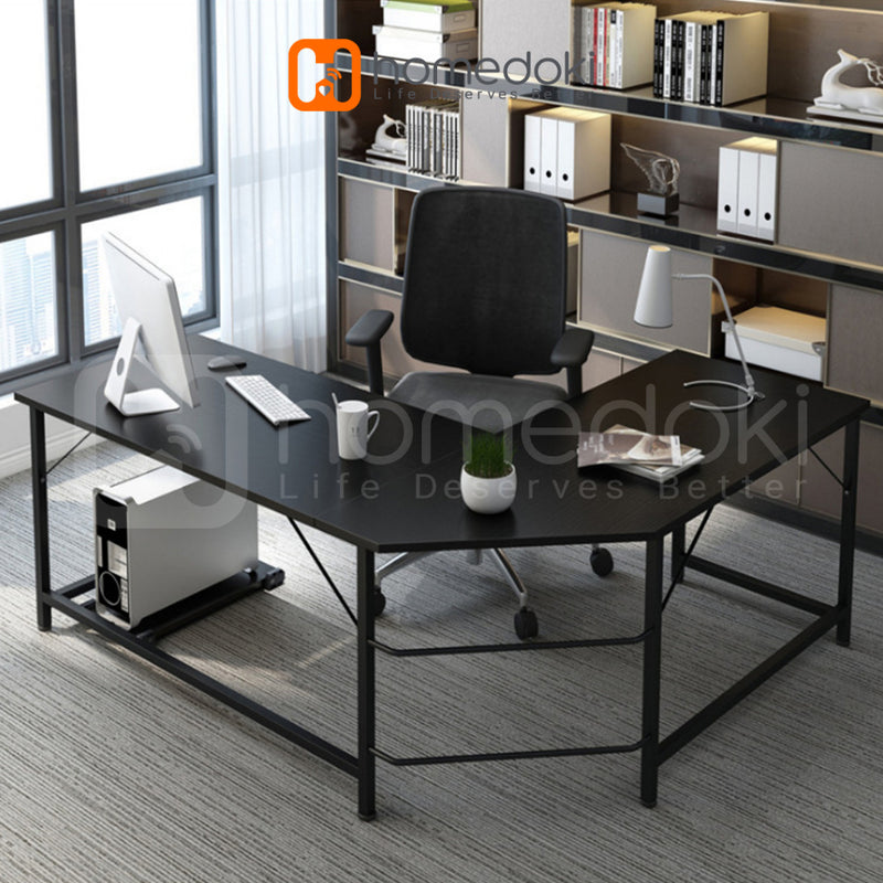 Homedoki Meja Kerja L / Meja Komputer / Meja Kantor / Meja Belajar Aesthetic / Meja Belajar