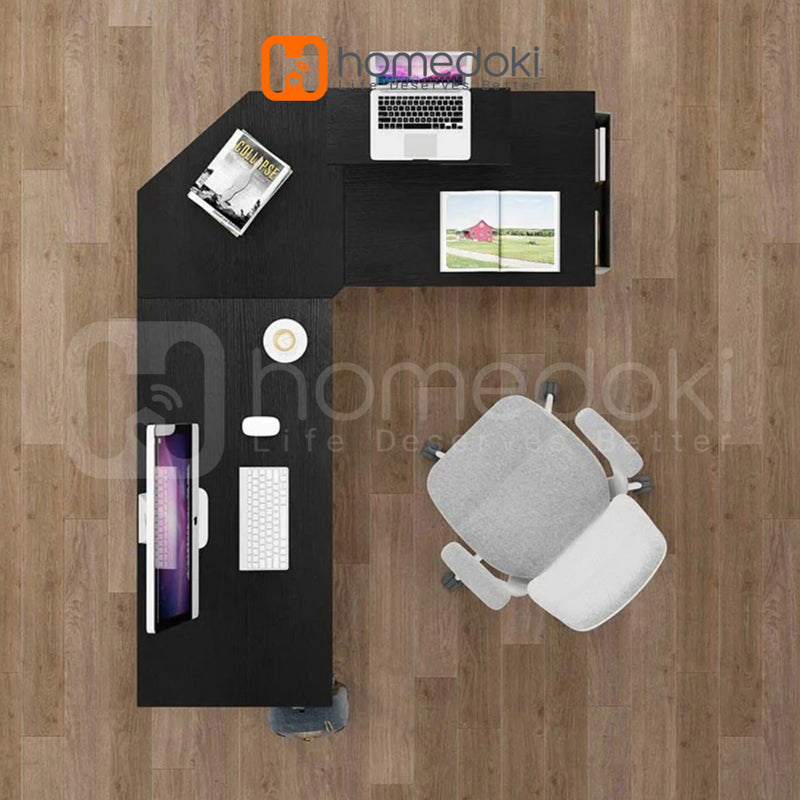 Homedoki Meja Kerja L / Meja Komputer / Meja Kantor / Meja Belajar Aesthetic / Meja Belajar