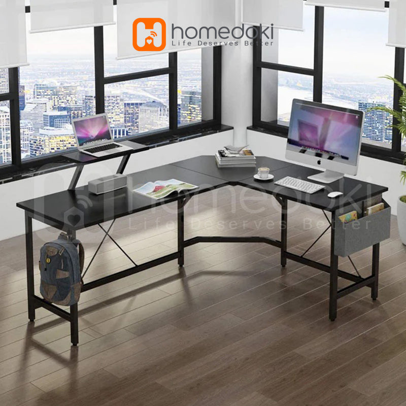 Homedoki Meja Kerja L / Meja Komputer / Meja Kantor / Meja Belajar Aesthetic / Meja Belajar