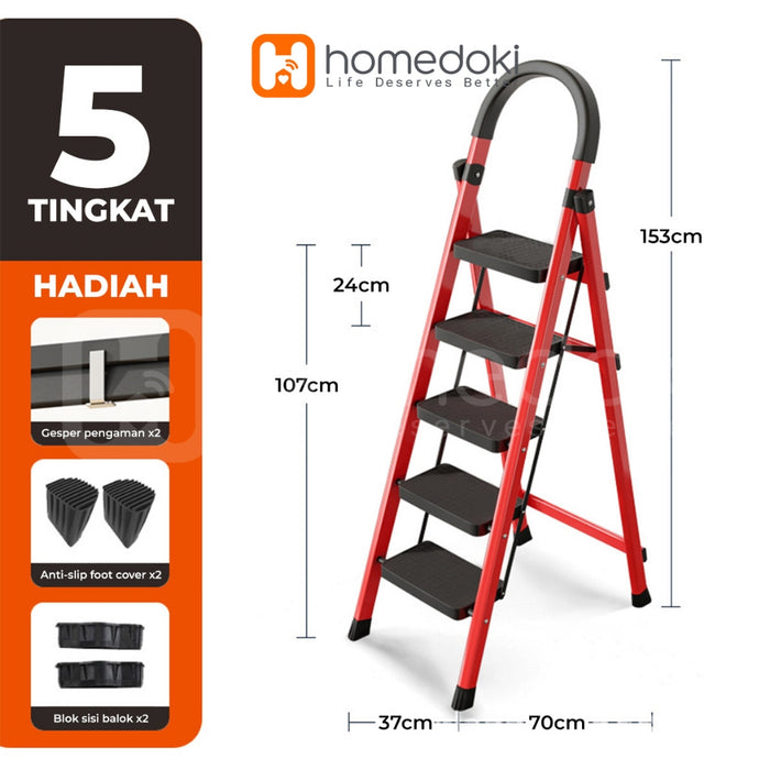 Homedoki Tangga Rumah Lipat/Tangga Besi Lipat 3/4/5 Step Household Steel Ladder