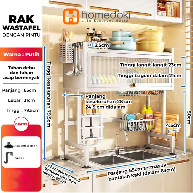 Homedoki Rak piring wastafel / rak wastafel dapur / rak di atas wastafel / rak piring besi dapur / rak penyimpanan piring