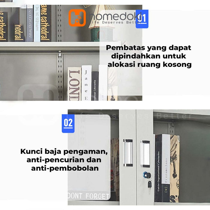 Homedoki Lemari Arsip / Lemari Arsip Besi / Lemari Arsip Kantor / Lemari Besi kantor Sekolah /  Pintu Geser Pelat Penuh