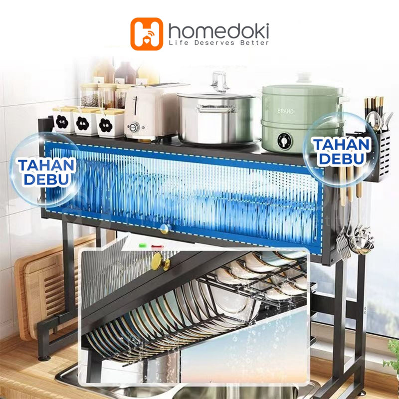 Homedoki Rak piring wastafel / rak wastafel dapur / rak di atas wastafel / rak piring besi dapur / rak penyimpanan piring
