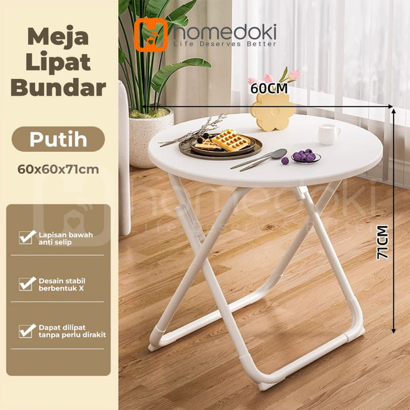 Homedoki Meja lipat portabel serbaguna / meja makan lipat / meja lipat bundar / meja lipat persegi / meja kopi berdiameter 60cm