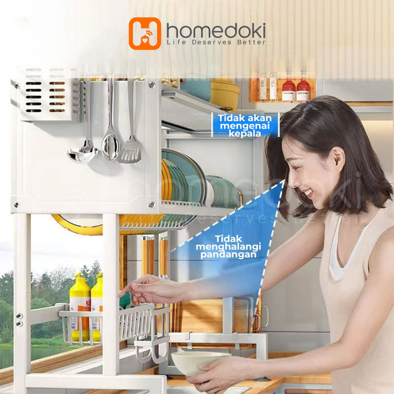 Homedoki Rak piring wastafel / rak wastafel dapur / rak di atas wastafel / rak piring besi dapur / rak penyimpanan piring