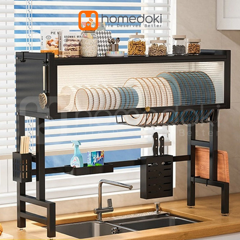 Homedoki Rak piring wastafel / rak wastafel dapur / rak di atas wastafel / rak piring besi dapur / rak penyimpanan piring