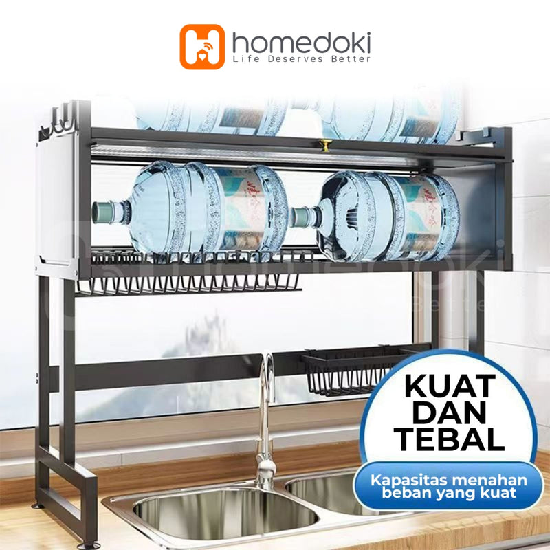 Homedoki Rak piring wastafel / rak wastafel dapur / rak di atas wastafel / rak piring besi dapur / rak penyimpanan piring