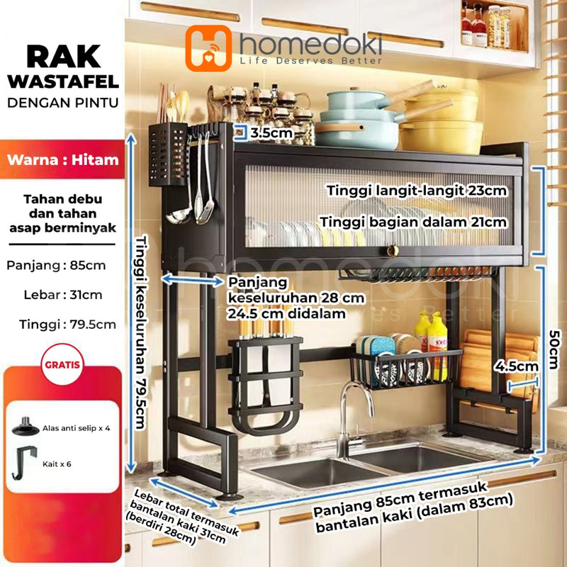 Homedoki Rak piring wastafel / rak wastafel dapur / rak di atas wastafel / rak piring besi dapur / rak penyimpanan piring