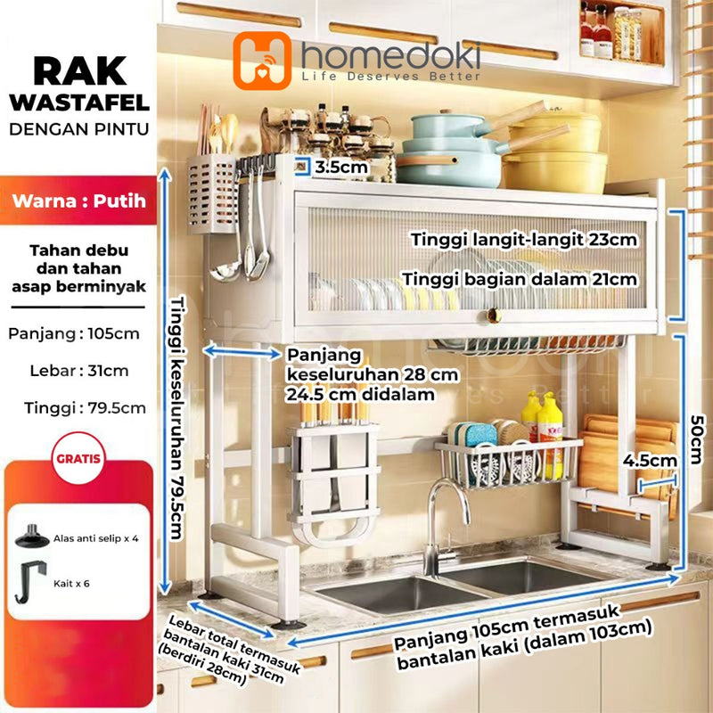 Homedoki Rak piring wastafel / rak wastafel dapur / rak di atas wastafel / rak piring besi dapur / rak penyimpanan piring
