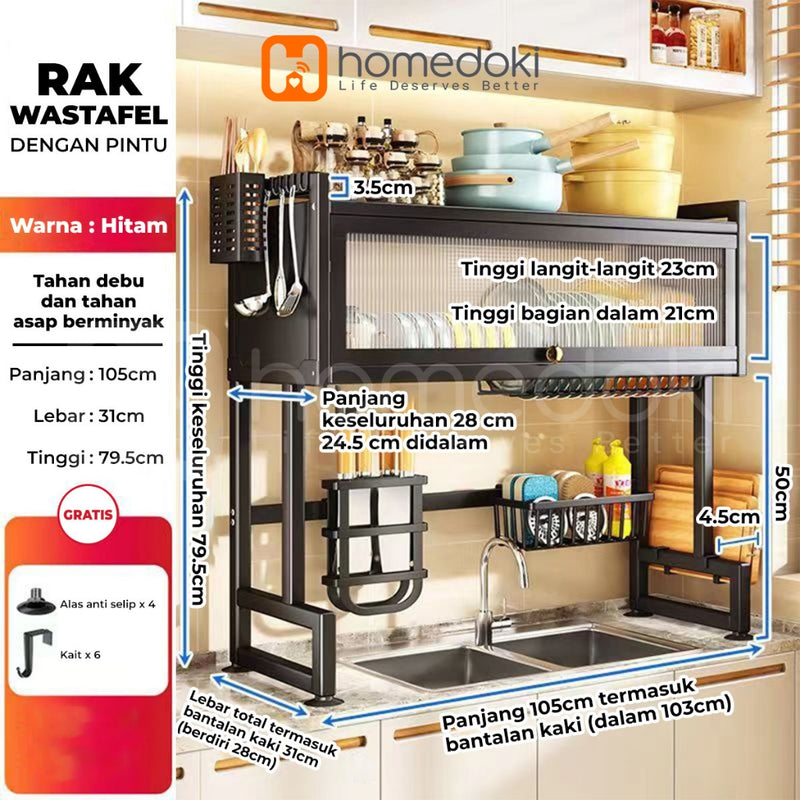 Homedoki Rak piring wastafel / rak wastafel dapur / rak di atas wastafel / rak piring besi dapur / rak penyimpanan piring