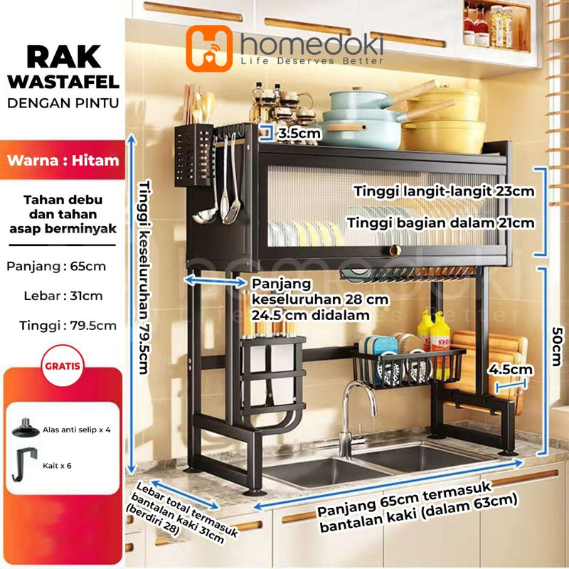 Homedoki Rak piring wastafel / rak wastafel dapur / rak di atas wastafel / rak piring besi dapur / rak penyimpanan piring
